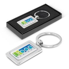 Rectangular Chrome Plated Metal Key Ring with Resin Coating