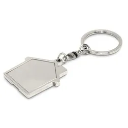 House Shaped Chrome Metal Keyring with Gift Box