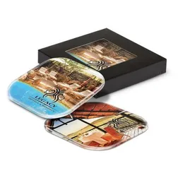 Clarion Frosted Square Plastic Coaster Set with Velvet Sleeve