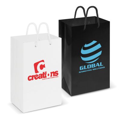 108511 Small Laminated Custom Paper Bags With Rope Handle (13.3cm x 21cm x 8.2cm)