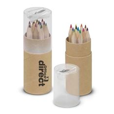 Wooden Coloured Pencils Cardboard Tube with Built in Sharpener