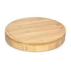 Kensington Bamboo Round Swivel Cheese Board with Knife and Fork Set