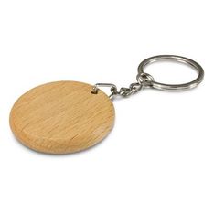 Artisan Natural Beech Wood Round Keyring with Chrome Ring