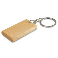 Artisan Natural Beech Wood Rectangle Keyring with Chrome Ring