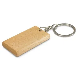 Artisan Natural Beech Wood Rectangle Keyring with Chrome Ring