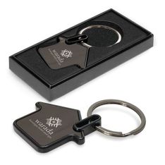 House Shaped Gunmetal Plated Key Ring Engraving