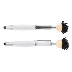 Mop Topper Retractable Ballpoint Pen with Microfiber Screen Cleaner and Stylus