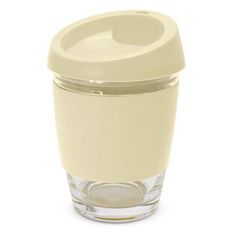 Metro Glass Coffee Cup with Silicone Band and Push On Lid