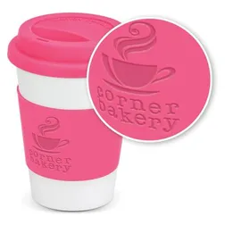 115063 350ml Aztec Silicone Band Ceramic Promo Reusable Coffee Cups