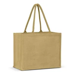 Torino Extra Wide Laminated Jute Tote Bag with Padded Cotton Handles