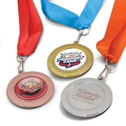 Podium Achievement Medal 65mm Gold Silver Bronze with Ribbon Lanyard