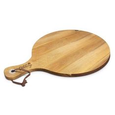 Estate Acacia Wood Round Serving Board with Leather Strap