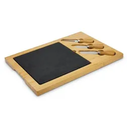 Bamboo Cheese Serving Board with Removable Slate Insert