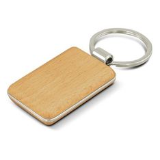 Echo Rectangular Beech Wood Key Ring with Metal Trim
