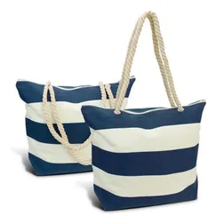 Bali Heavyweight Cotton Canvas Zippered Tote with Striped Pattern