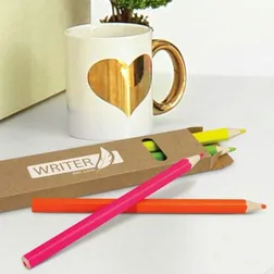 Hexagonal Wooden Highlighter Pencils Yellow Orange Pink Green