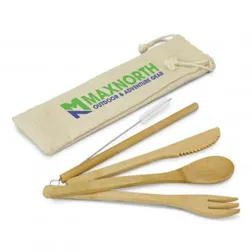 Reusable Bamboo Cutlery Set With Cotton Bag