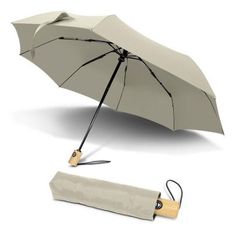 Wind Vented RPET Compact Auto Open Close Umbrella with Japanese Oak Handle