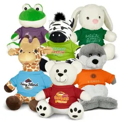Recycled Filling Plush Animals with Embroidered Eyes and Custom T-Shirt