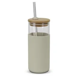 Alchemy Borosilicate Glass Tumbler with Bamboo Lid and Stainless Steel Straw