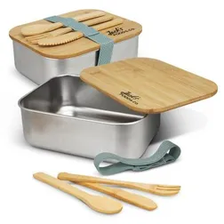 Stainless Steel Lunch Box with Bamboo Lid and Cutlery Set