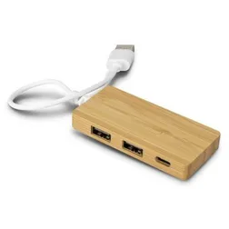 Natural Bamboo Dual Port USB Hub with Type C