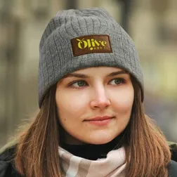 120950 Nebraska Heather Cable Knit Logo Beanies With Patch