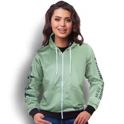 White Polyester Sports Zip Hoodie for Ladies