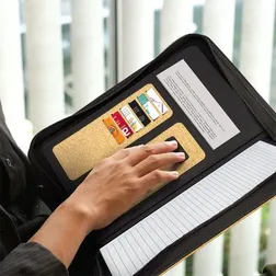 Zippered Cork Document Portfolio with Refillable Notepad