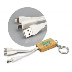 Bamboo Triple Connector Keyring Charging Cable