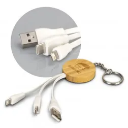Three Connector Bamboo Charging Cable Keyring