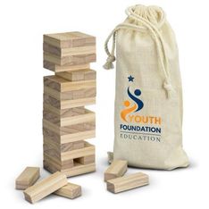 Pine Wood Tumbling Tower with Cotton Drawstring Bag