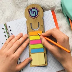 Bamboo Ruler Bookmark with Sticky Note Pads