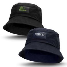Cotton Bucket Hat with Leather Look Patch Sun Protection Sweatband