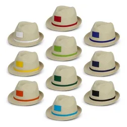 Bruno Paper Weave Fedora Hat with Coloured Ribbon