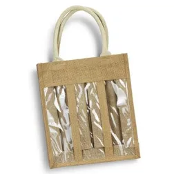 Serena Laminated Jute Three Bottle Wine Carrier