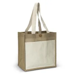 Osiris Large Gusset Jute Tote with Beechwood Button Closure