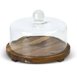 Glass Dome Acacia Wood Cake Display Set