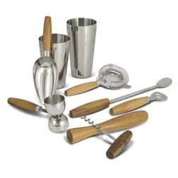 Alchemy Eight Piece Acacia Stainless Steel Cocktail Set