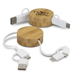 Retractable Multi Connector Charging Cable with Bamboo Housing
