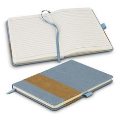 Denim Fabric Hard Cover A5 Notebook with Leather Accent