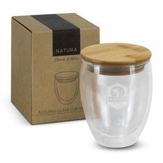 Azzurra Double Wall Borosilicate Glass Coffee Cup with Bamboo Lid