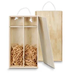 Natural Pine Wood Double Bottle Presentation Box