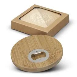 Round Bamboo Coasters with Bottle Opener