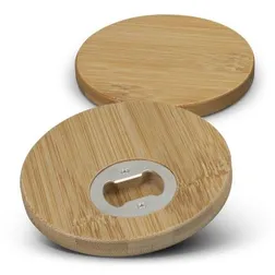 Round Bamboo Coaster Set with Built In Bottle Opener
