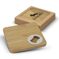 Iron Bottle Opener Square Bamboo Drink Coasters Set