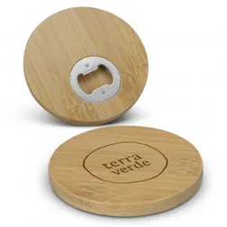 Natural Bamboo Round Coasters With Built-In Opener