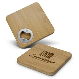 Square Bamboo Drink Coaster With Iron Bottle Opener