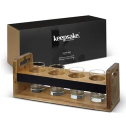Acacia Wood Tasting Flight Set with Glasses