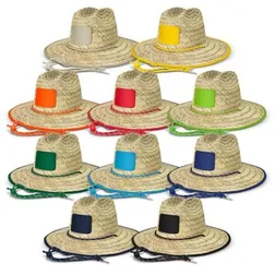 Tiki Wide Brim Straw Hat with Adjustable Chin Strap